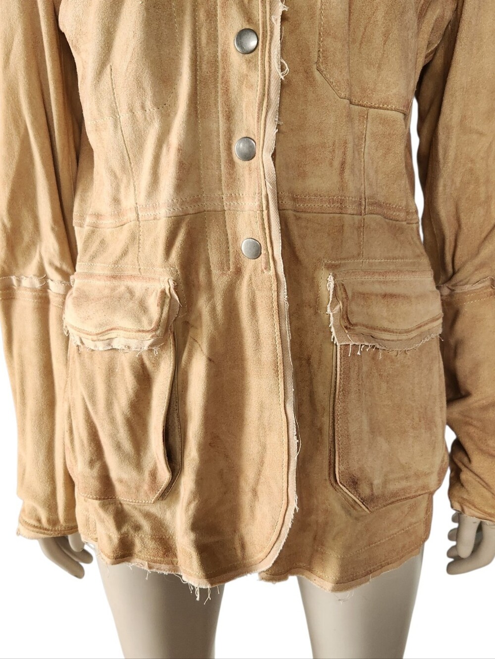 Jakett NY Meryl Waxed Leather Jacket Womens S Chamois Deconstructed Raw Seams - Picture 6 of 16